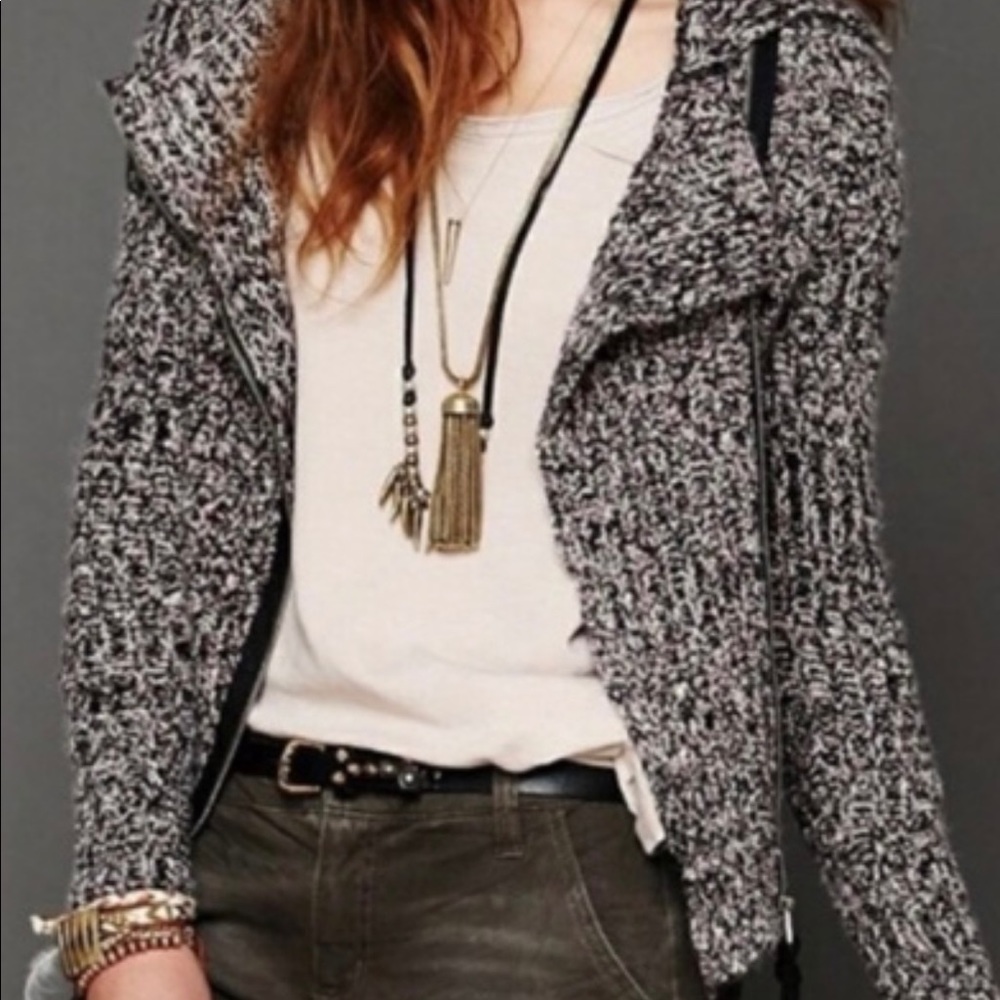 Black and white moto style sweater